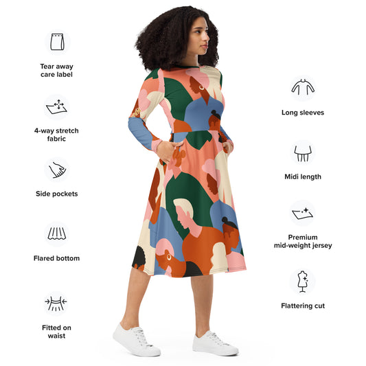 Vestido midi con manga larga all over"Rour"