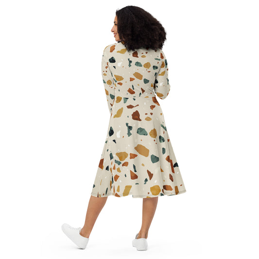 Vestido midi con manga larga all over"Bres"