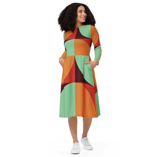 Vestido midi con manga larga all over"Curiti"