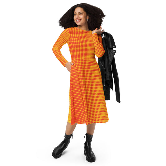 Vestido midi con manga larga all over"Matsu"