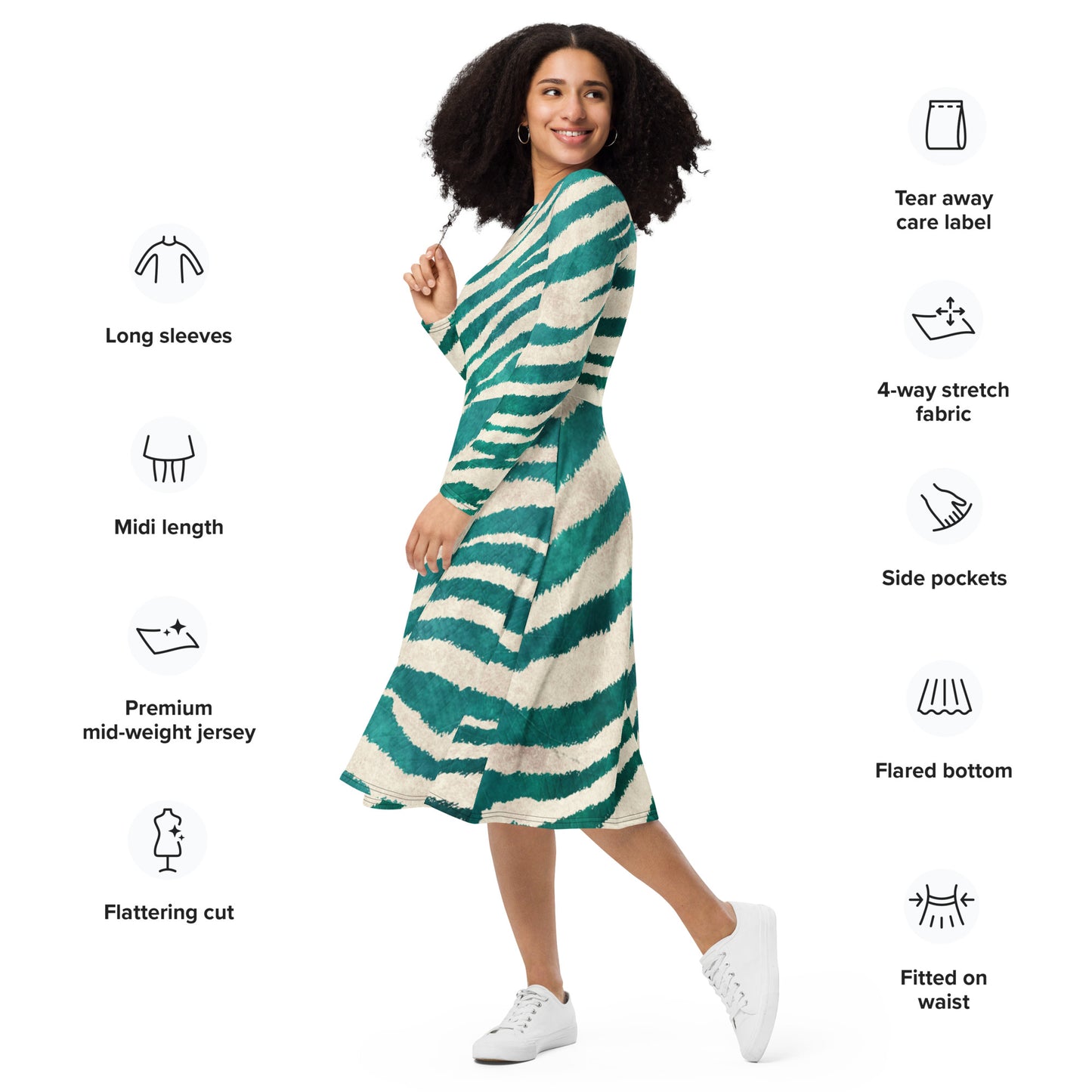 Vestido midi con manga larga all over"Ormoc"