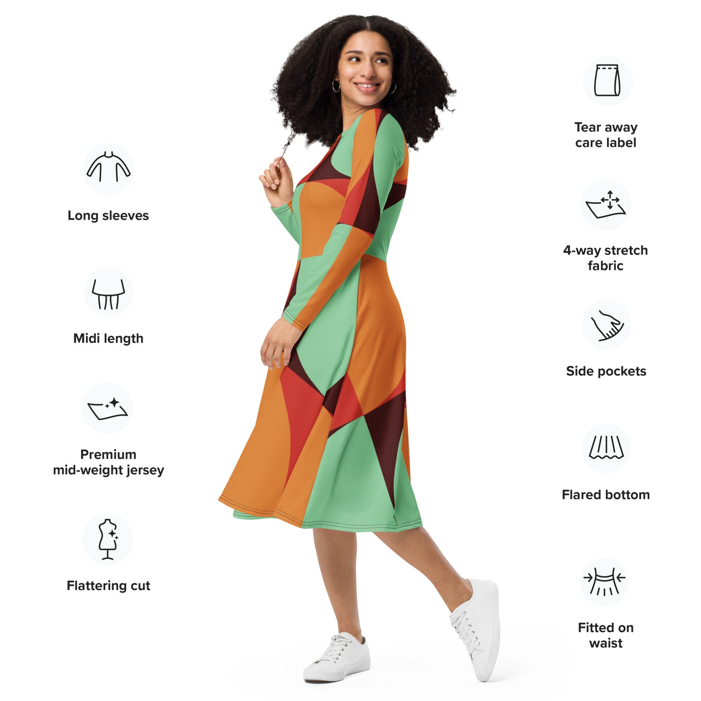 Vestido midi con manga larga all over"Curiti"