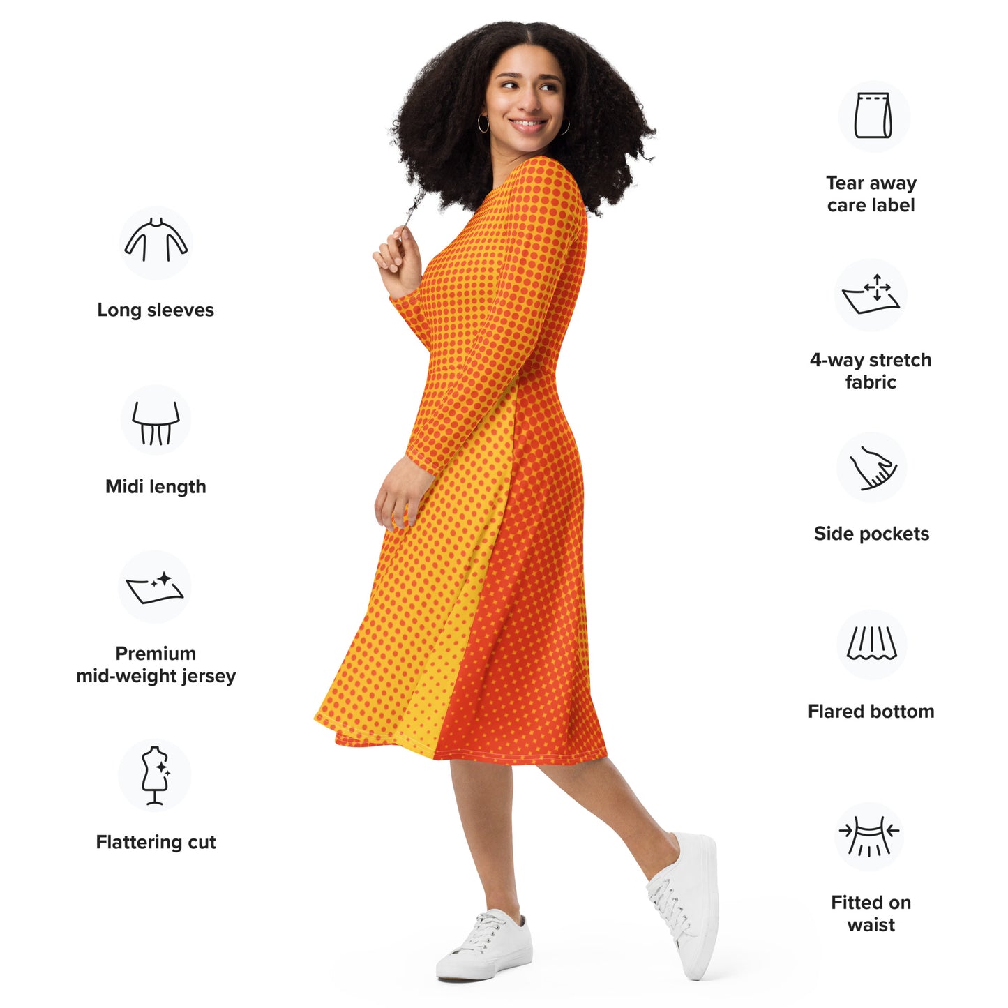 Vestido midi con manga larga all over"Matsu"