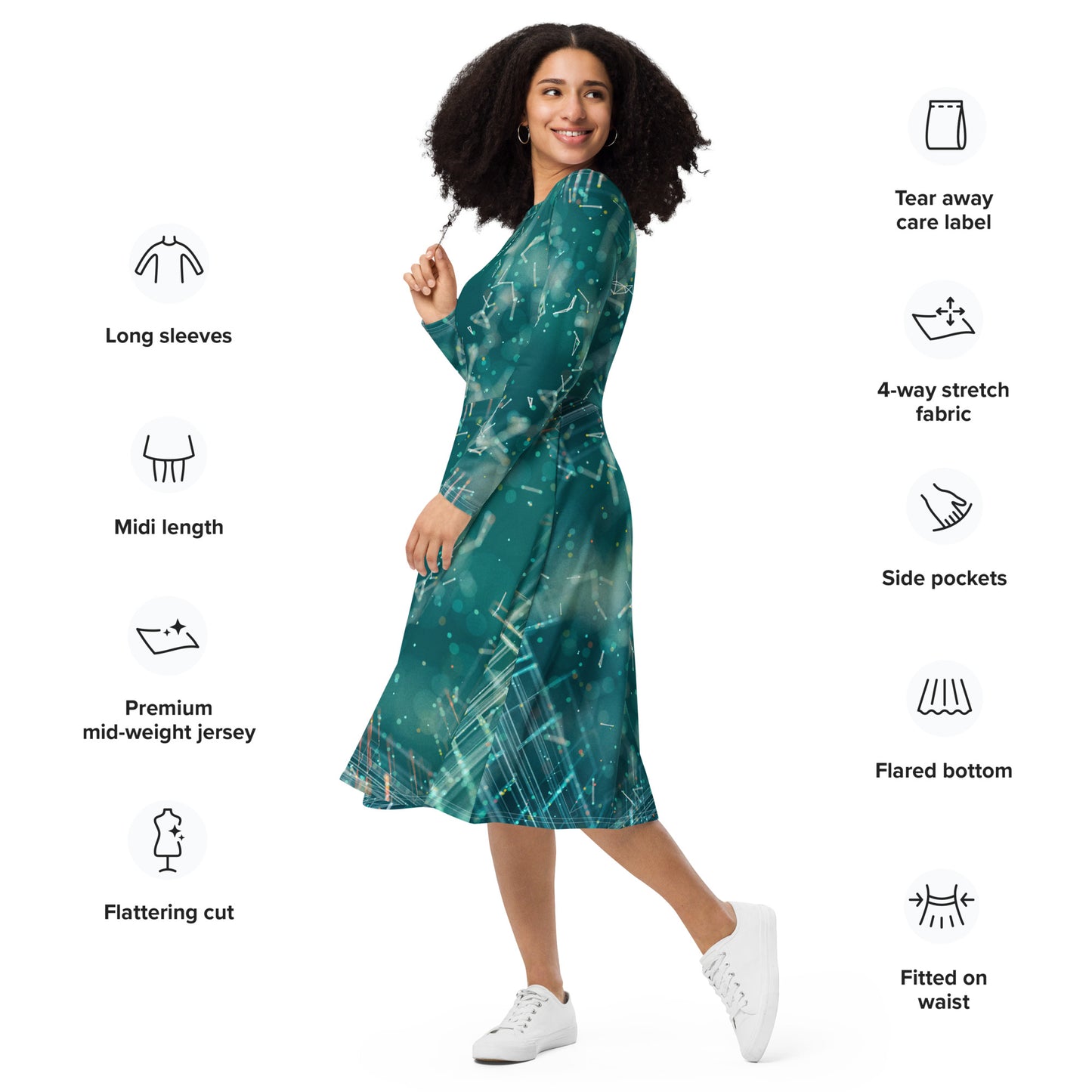 Vestido midi con manga larga all over"Belf"