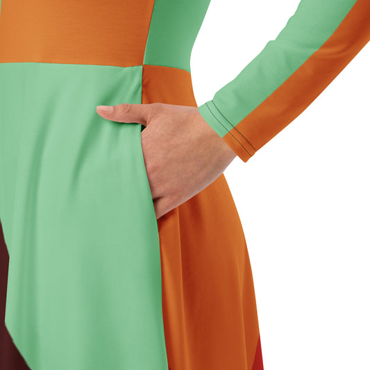 Vestido midi con manga larga all over"Curiti"