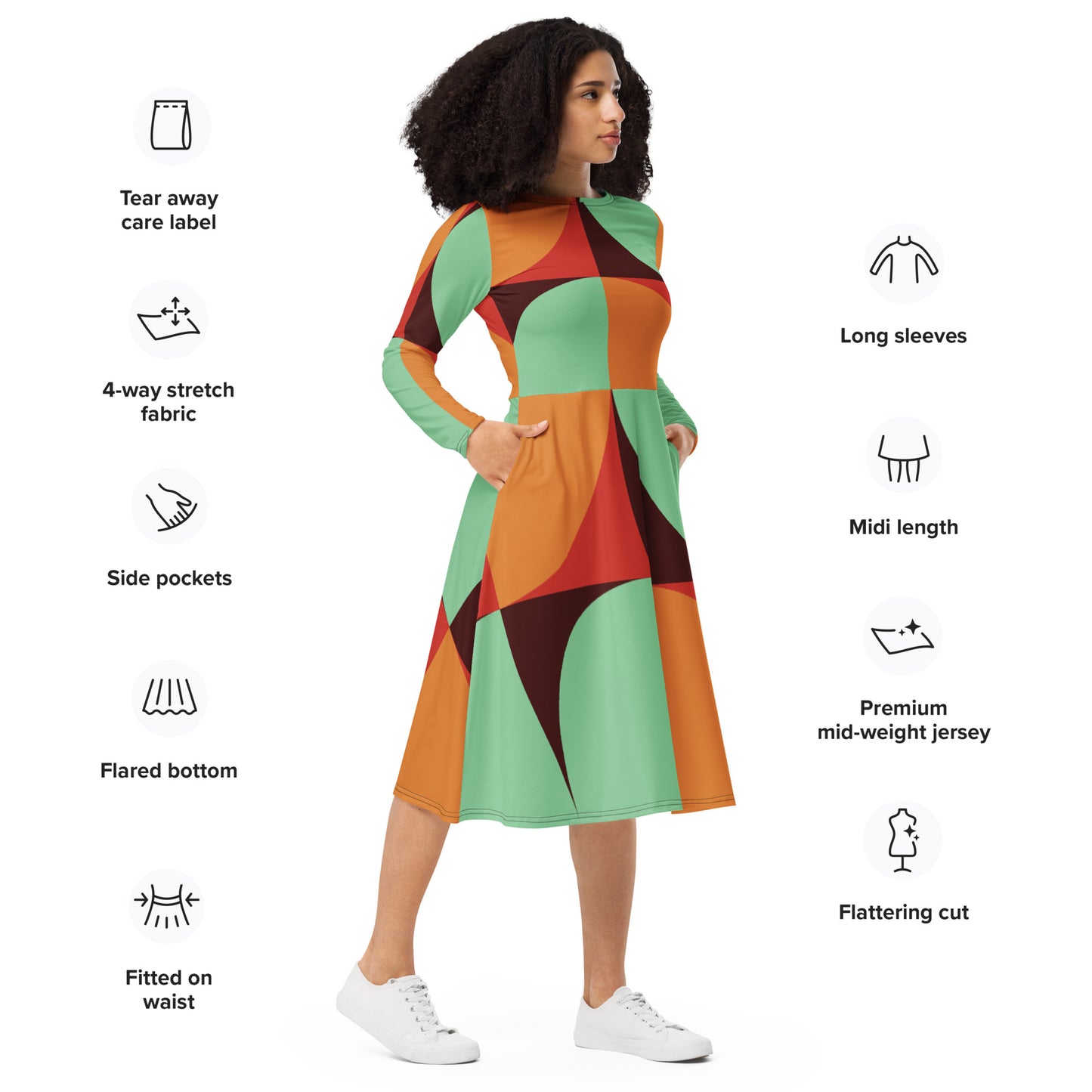 Vestido midi con manga larga all over"Curiti"