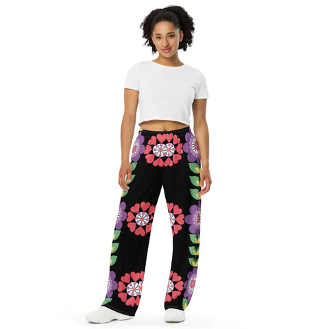 Unisex-Allover-Hose „Flower“ mit weitem Bein