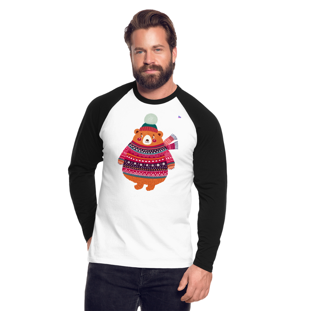 Raglan Manga larga "Christmas Bear" - blanca/negro