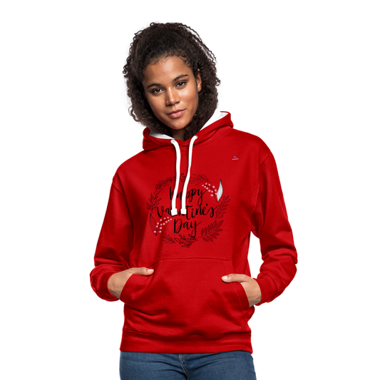 Contrast Colour Hoodie "Happy Valentines Day" - rojo/blanco
