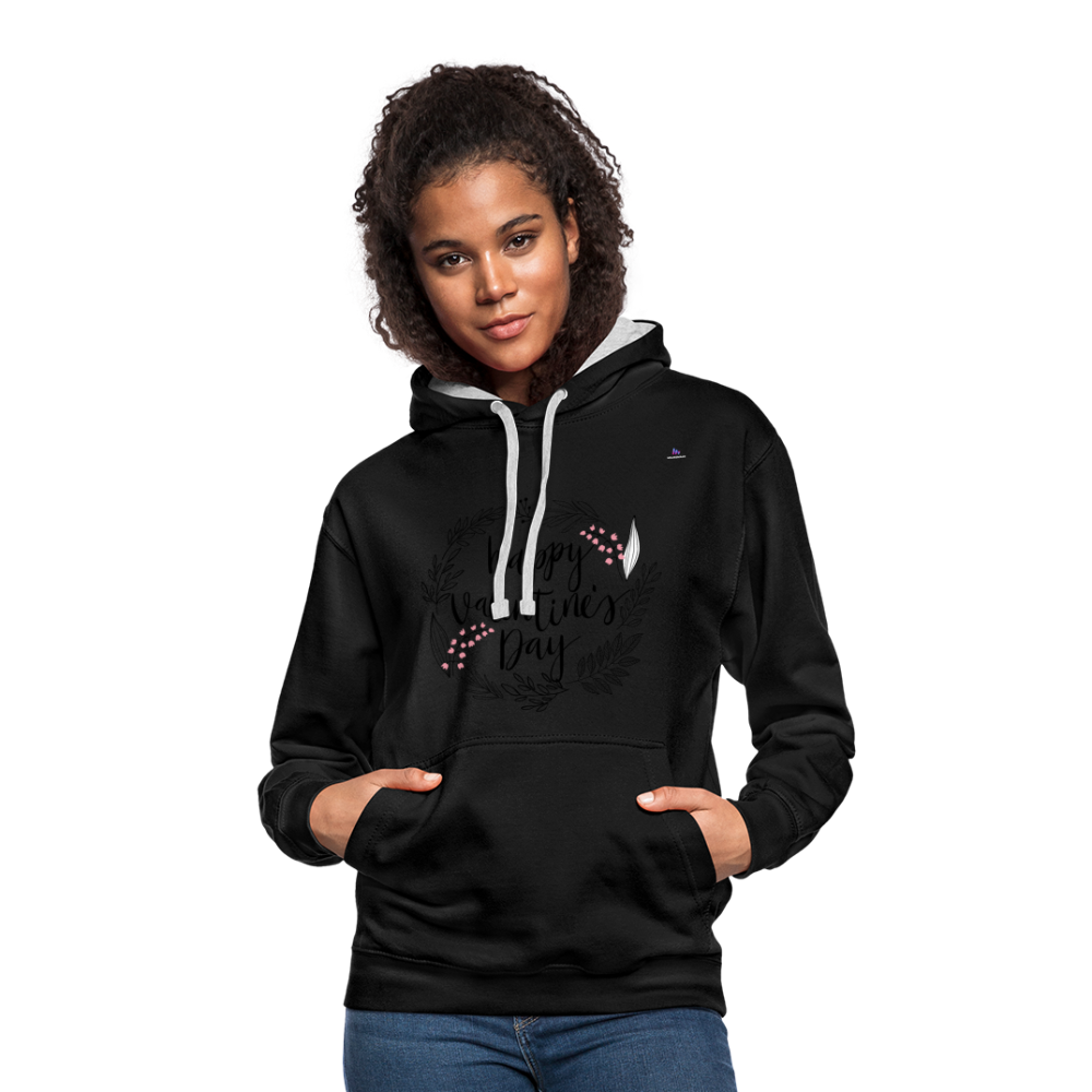 Contrast Colour Hoodie "Happy Valentines Day" - negro/gris jaspeado