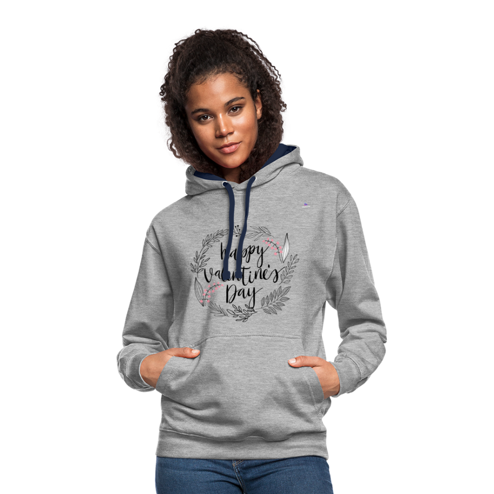 Contrast Colour Hoodie "Happy Valentines Day" - gris jaspeado/azul marino