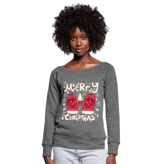 Women's Boat Neck Long Sleeve Top "merry christmas gloves" - gris oscuro jaspeado