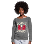 Women's Boat Neck Long Sleeve Top "merry christmas gloves" - gris oscuro jaspeado