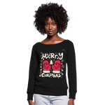 Women's Boat Neck Long Sleeve Top "merry christmas gloves" - negro