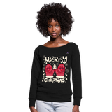 Women's Boat Neck Long Sleeve Top "merry christmas gloves" - negro