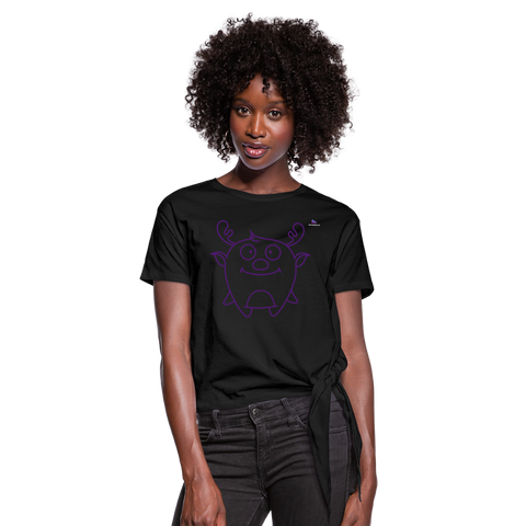 Women's Knotted T-Shirt "Cute Flat Christmas" - negro