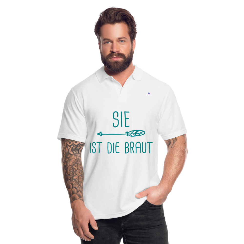 Men's Polo Shirt "sie ist die braut" - blanco
