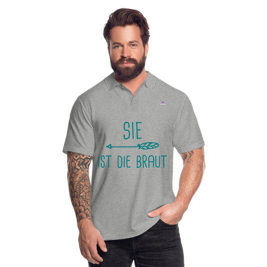 Men's Polo Shirt "sie ist die braut" - gris jaspeado