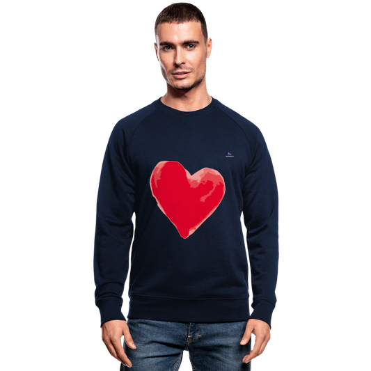 Men's Organic Sweatshirt "Watercolour heart" - azul marino