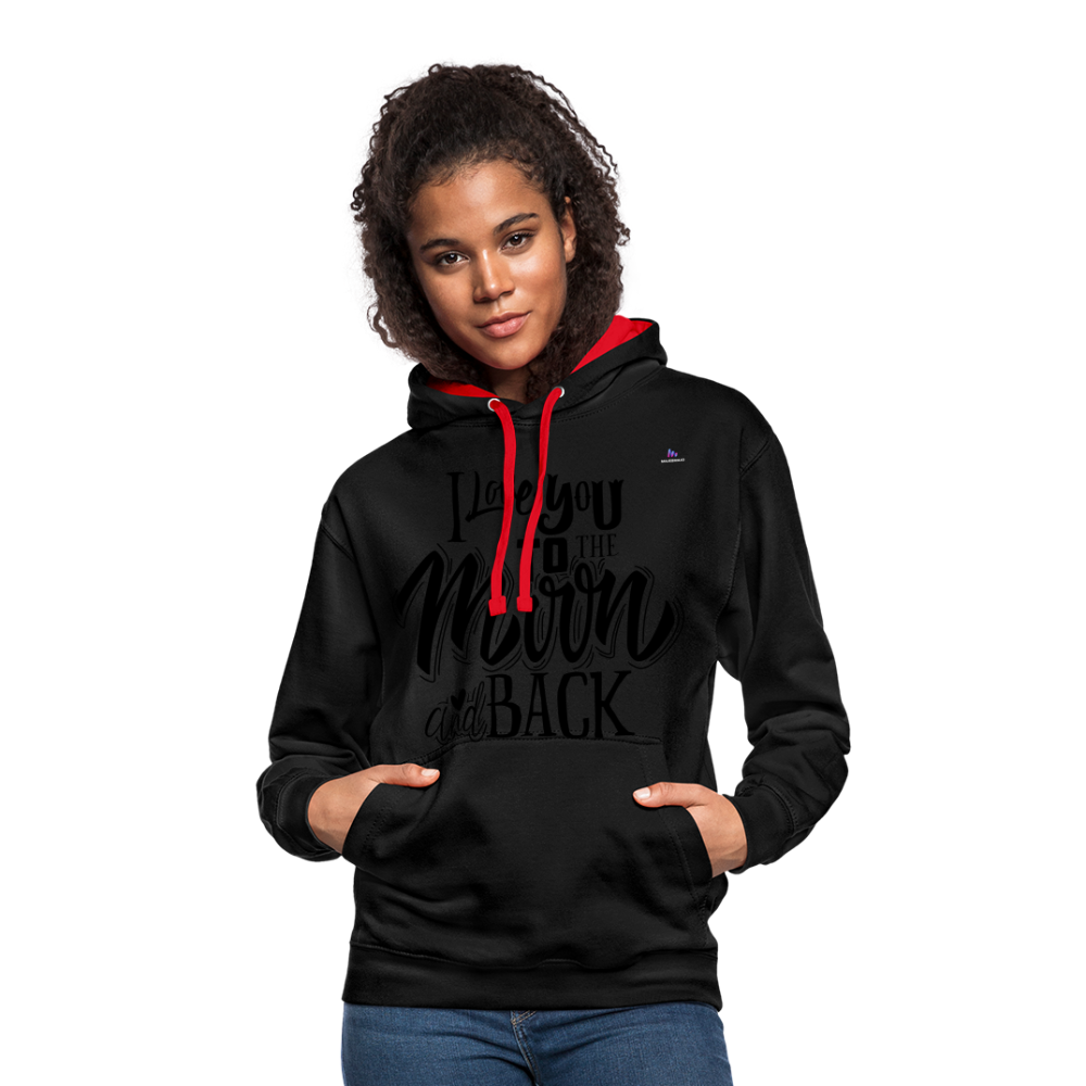 Contrast Colour Hoodie "I love you" - negro/rojo