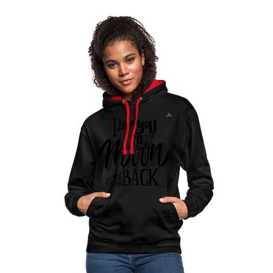 Contrast Colour Hoodie "I love you" - negro/rojo