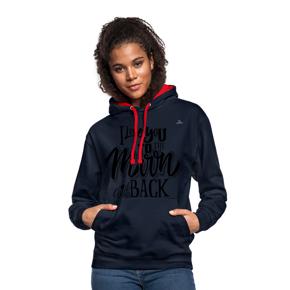 Contrast Colour Hoodie "I love you" - azul marino/rojo