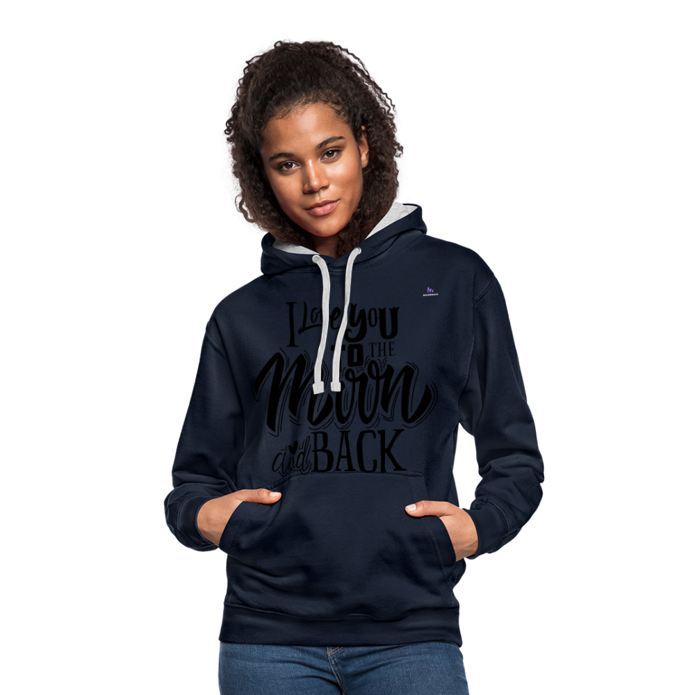Contrast Colour Hoodie "I love you" - azul marino/gris jaspeado