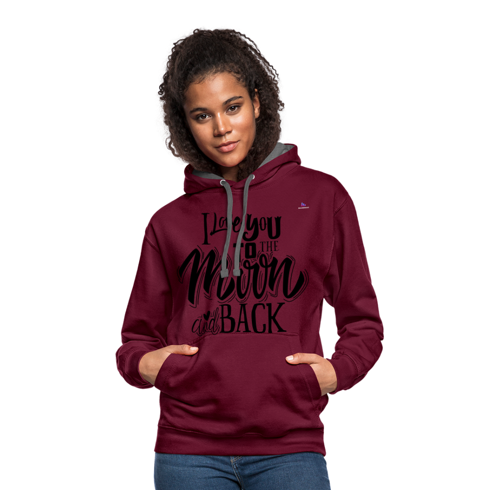 Contrast Colour Hoodie "I love you" - burdeos/antracita