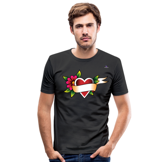 Men's Slim Fit T-Shirt "Flower heart tattoo" - negro