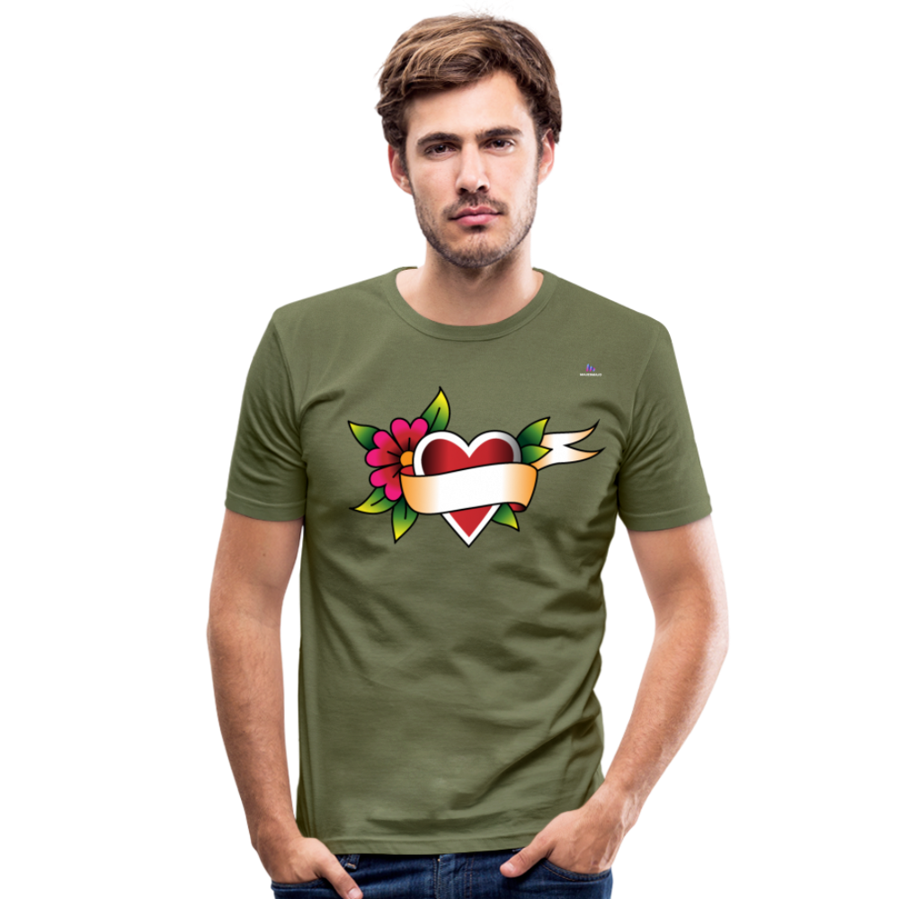Men's Slim Fit T-Shirt "Flower heart tattoo" - verde caqui