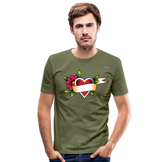 Men's Slim Fit T-Shirt "Flower heart tattoo" - verde caqui