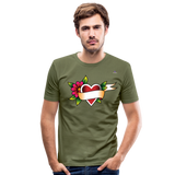 Men's Slim Fit T-Shirt "Flower heart tattoo" - verde caqui