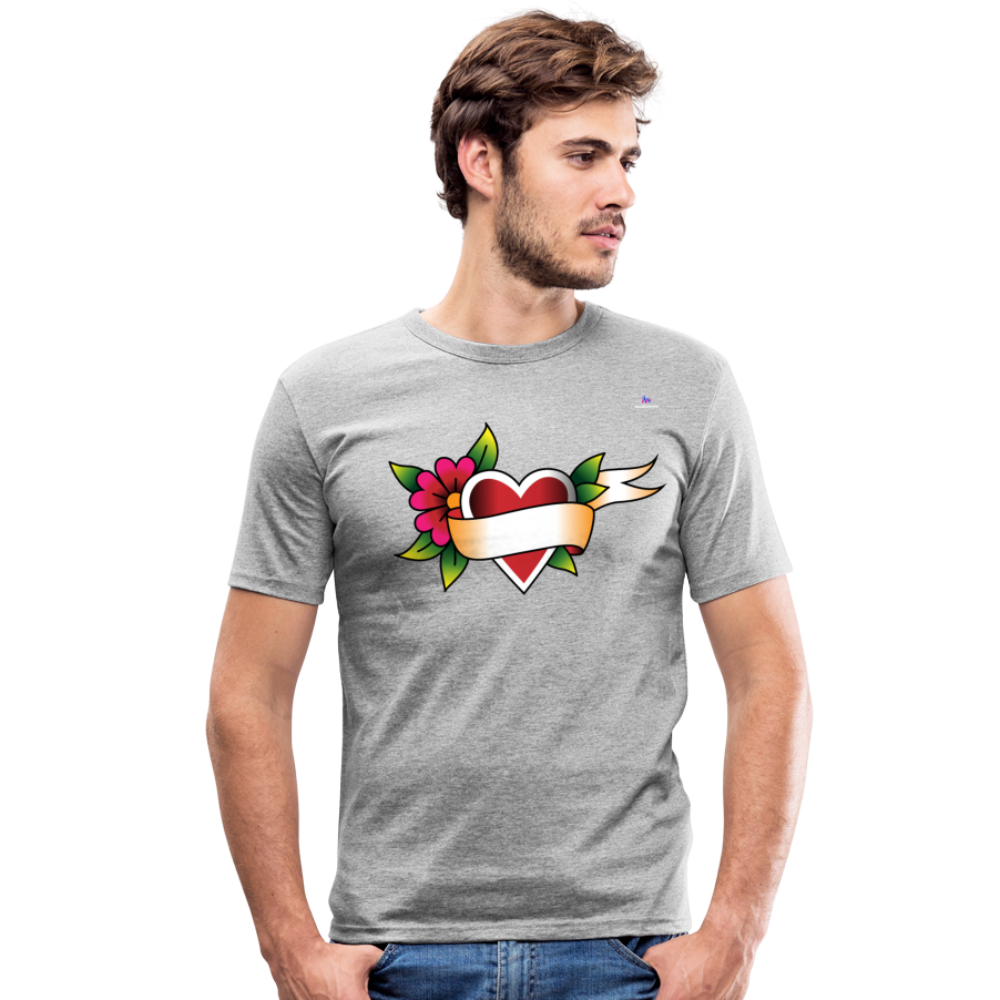 Men's Slim Fit T-Shirt "Flower heart tattoo" - gris jaspeado