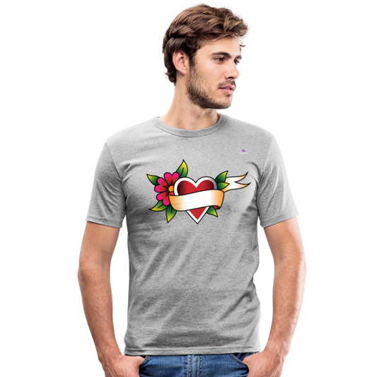 Men's Slim Fit T-Shirt "Flower heart tattoo" - gris jaspeado