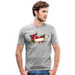 Men's Slim Fit T-Shirt "Flower heart tattoo" - gris jaspeado