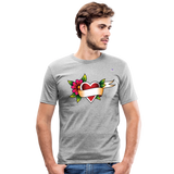 Men's Slim Fit T-Shirt "Flower heart tattoo" - gris jaspeado