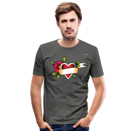 Men's Slim Fit T-Shirt "Flower heart tattoo" - gris grafito