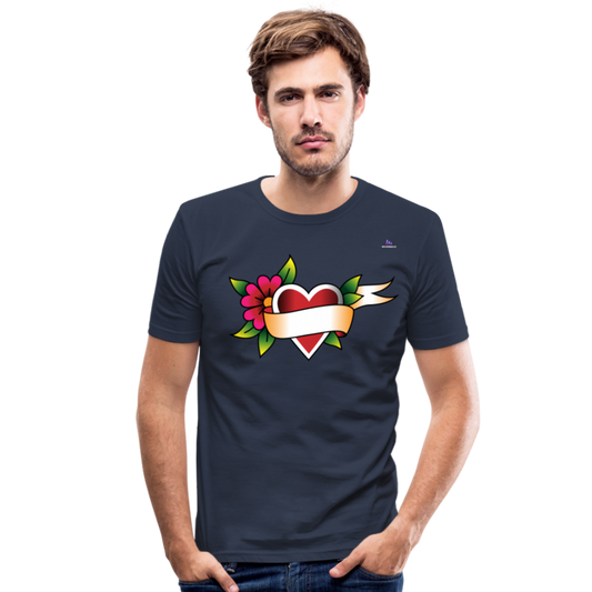 Men's Slim Fit T-Shirt "Flower heart tattoo" - azul marino