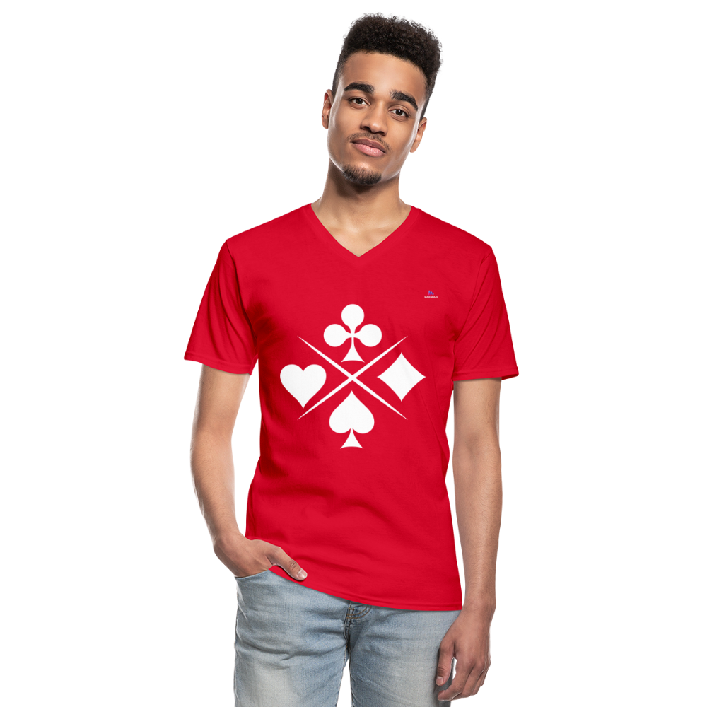 Men's V-Neck T-Shirt "card symbols" - rojo