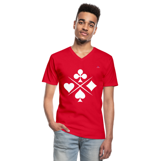 Men's V-Neck T-Shirt "card symbols" - rojo