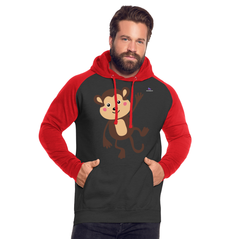 Unisex Baseball Hoodie "Monkey" - negro/rojo