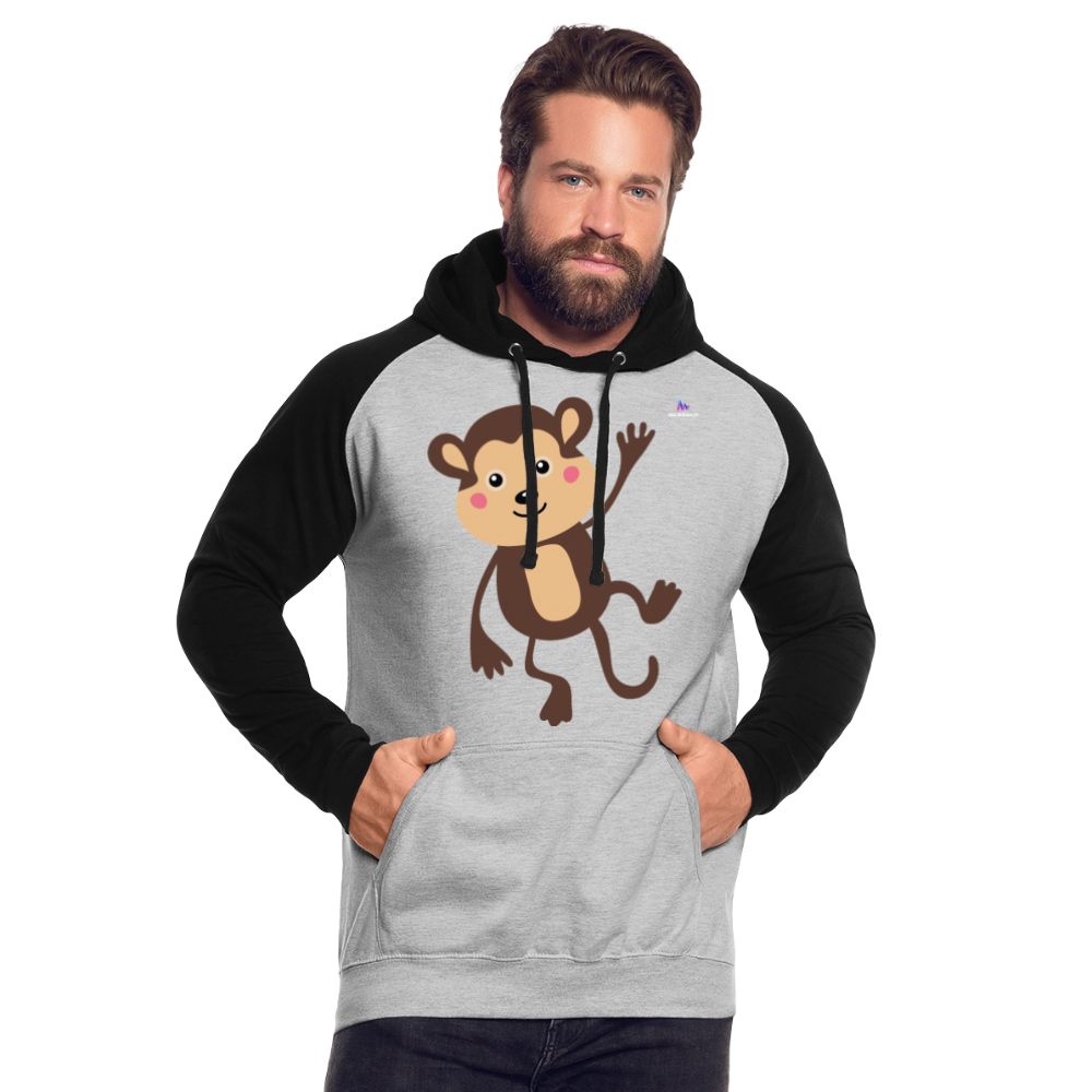 Unisex Baseball Hoodie "Monkey" - gris jaspeado/negro
