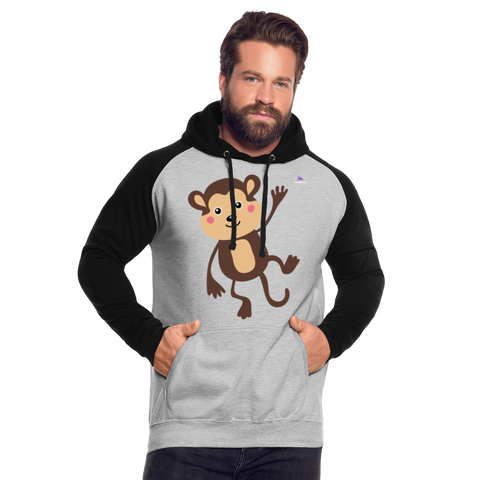 Unisex Baseball Hoodie "Monkey" - gris jaspeado/negro