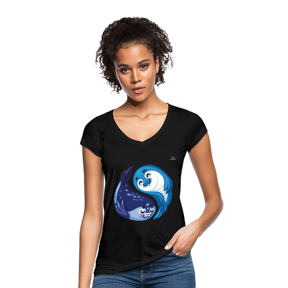 Women's Vintage T-Shirt "sea lion couple" - negro