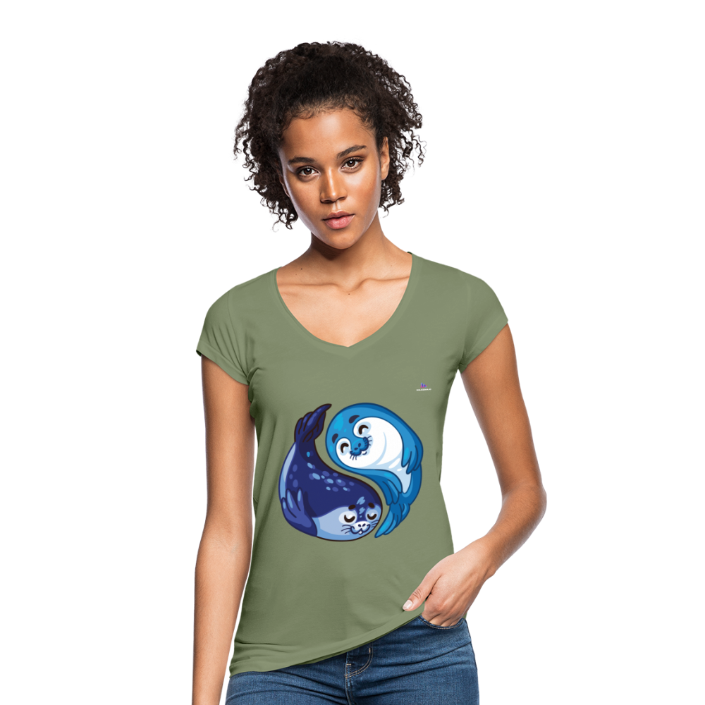 Women's Vintage T-Shirt "sea lion couple" - verde oliva