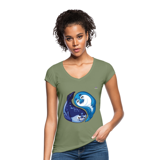 Women's Vintage T-Shirt "sea lion couple" - verde oliva