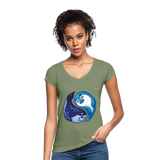 Women's Vintage T-Shirt "sea lion couple" - verde oliva