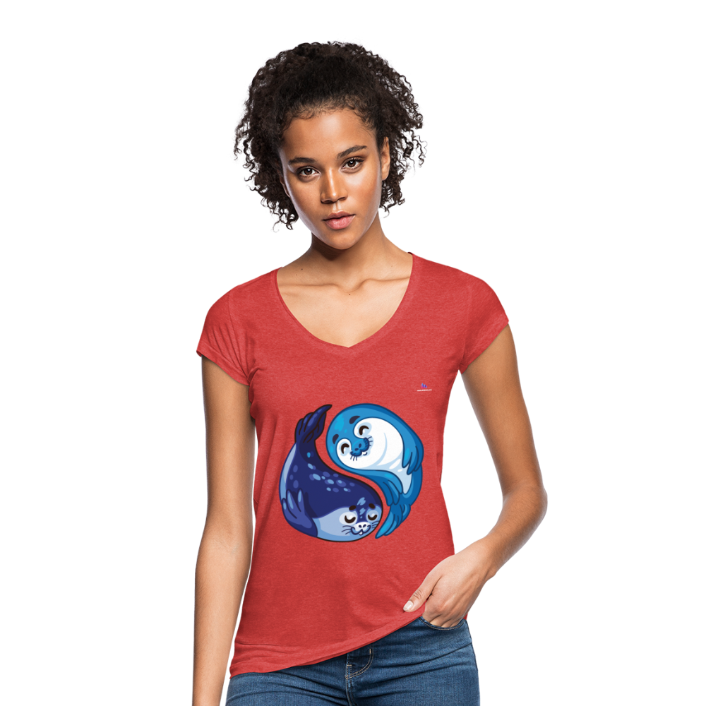 Women's Vintage T-Shirt "sea lion couple" - rojo salpicado