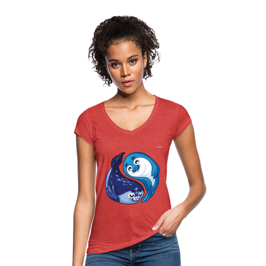 Women's Vintage T-Shirt "sea lion couple" - rojo salpicado