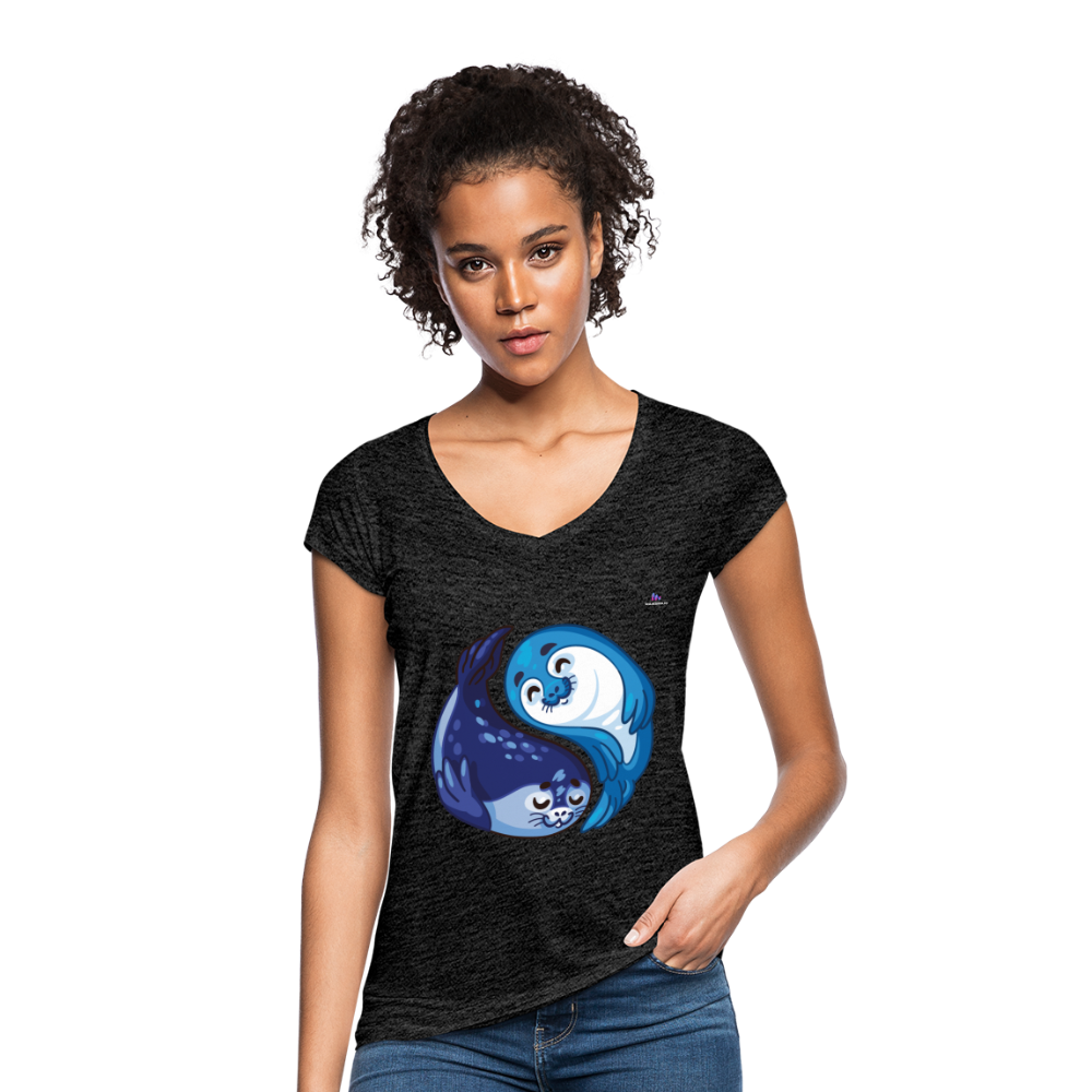 Women's Vintage T-Shirt "sea lion couple" - antracita